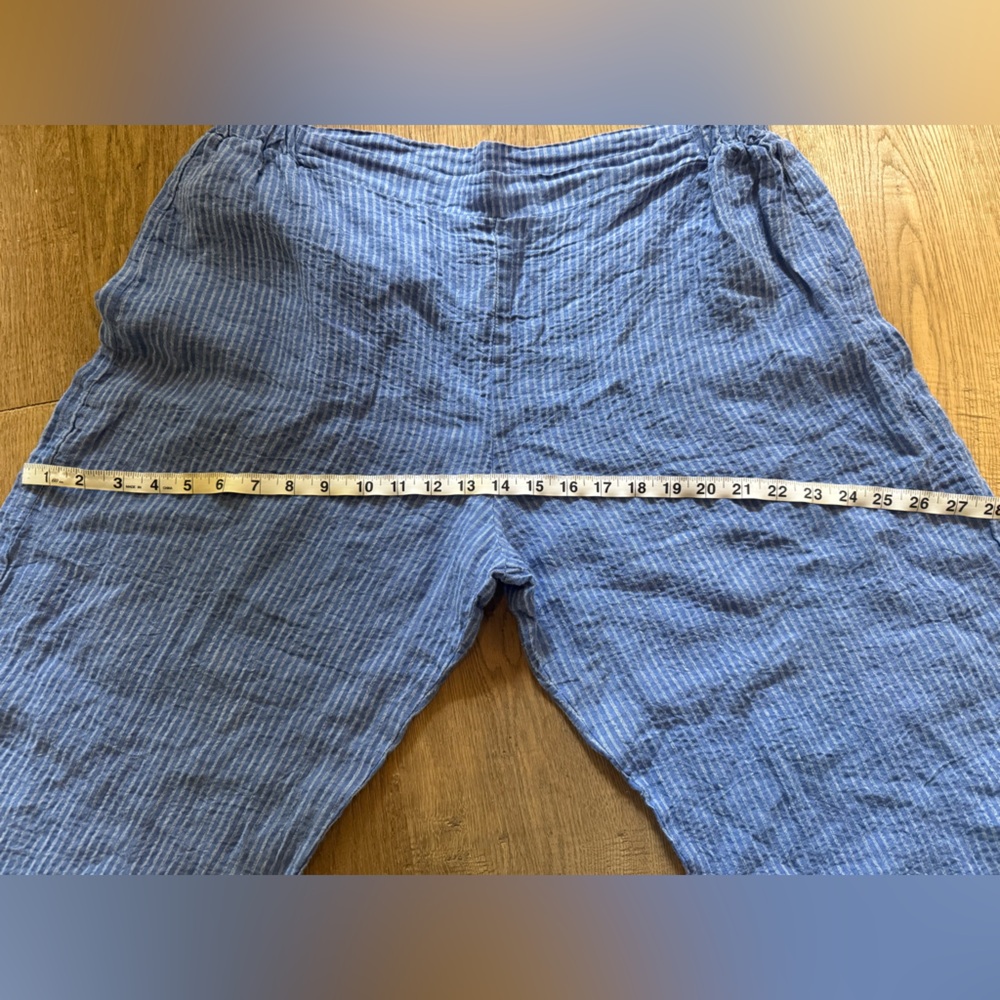 FLAX Blue Striped Linen Capri Pants - Picture 7 of 8